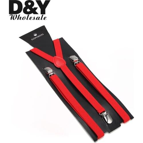Women MenS Shirt Suspenders For Trousers Pants Holder 1.5cm wide Red Clip-on Elastic Braces Slim Y-back gallus Gift 2020 New