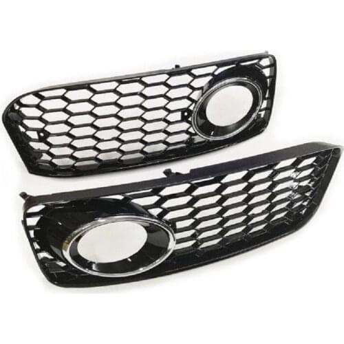 Black Honeycomb Open Vent S-Line Bumper Front Fog Light Grille (Black/Chrome Ring) For Audi A5 S5 8T free shipping