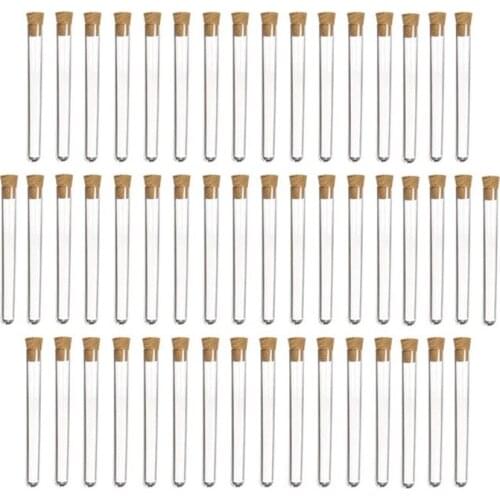 SHGO HOT-Aboratory Plastic Test Tube With Cork Stopper For School Lab Experiment Transparent Plastic Test Tubes 100Pcs/Lot 12X