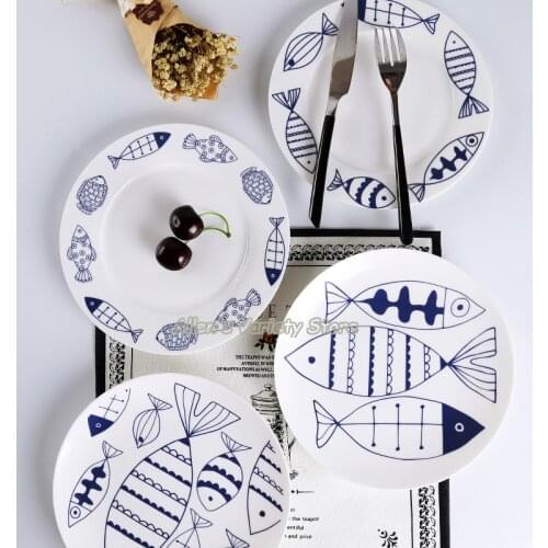 Lovely Fish Child Cartoon Dessert Spaghetti plate Ceramic soup plate steak fruit dish dishes Porcelain Tableware Platter China