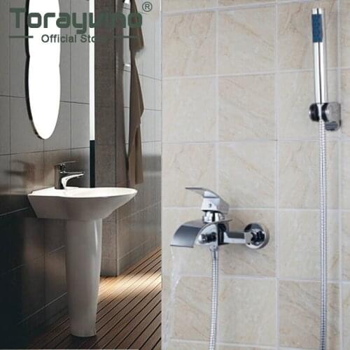 Bathroom Luxury New Bathtub Faucets Chrome Polished robinet salle de bain Waterfall Wall Mounted Sink Brass Mixer Taps Faucet