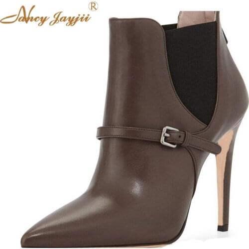 Superstar Fashion Coffee Womens Handmade Pointy Toe Leather Ankle Boots High Heels Stiletto Rubber Shoes Woman Nancyjayjii 4-16