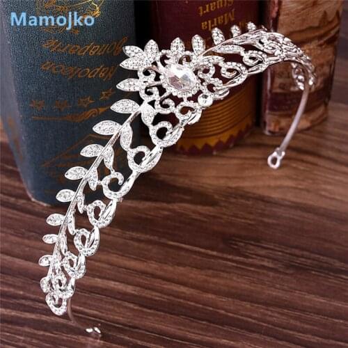Mamojko New AAA Rhinestone Crystal Crowns Vintage Style Leaves Shape Wedding Accessories Bridal Hair Tiaras Yellow Gold Party