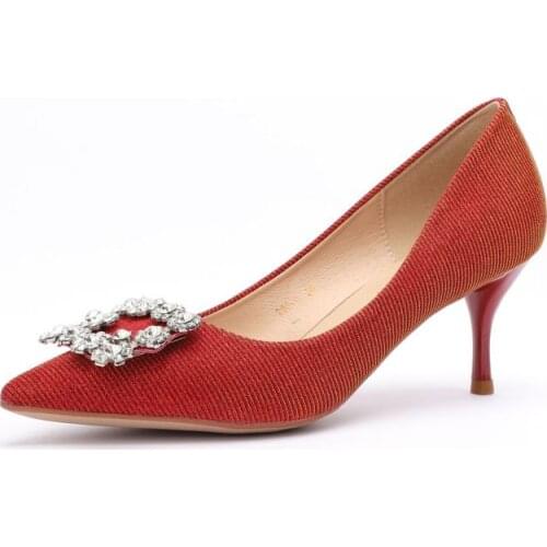 Women Pumps Wedding Shoes Sequined Cloth Thin Heels Pointed Toe Sequin Square buckle Rhinestone Fashion High Heels Shoes