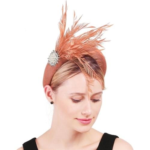 Gorgeous Lady Peach Headdress Cocktail Prom Thick Headbands Fascinator Hair Accessories Fancy Feather Headwear New Fashion Women