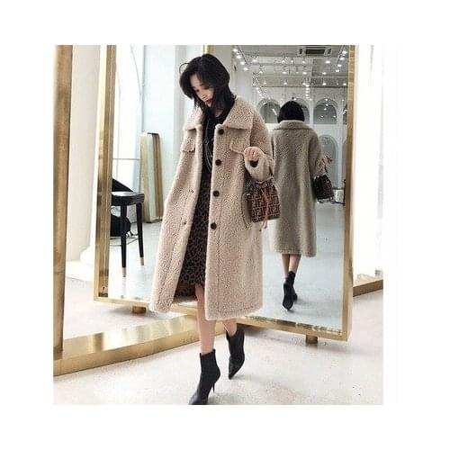 Imitation sheep cut wool coat women in the long new slim and thick lapel grain wool imitation fur coat winter fur coat women
