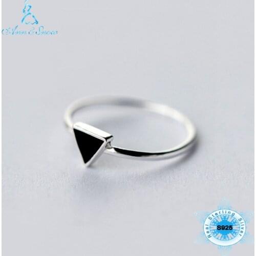 Simple 925 Sterling Silver Geometry Black Triangle Rings For Women Girls Gift Opening Ring Vintage Sterling-silver-jewelry