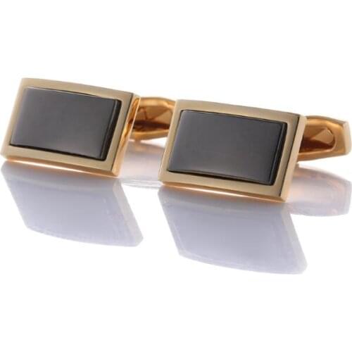 10pairs/lot Gold Rectangle Cufflinks Black Onyx Inlaid Business Style Cuff Links Mens Jewelry Gift