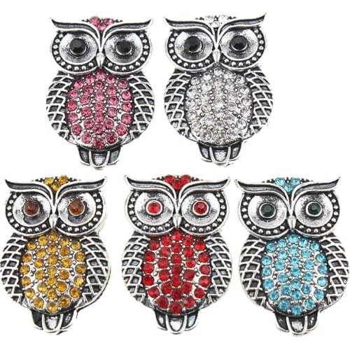 10pcs/lot New Snap Jewelry cute owl Crystal Rhinestone 18mm Snap Buttons Fit Snaps Bracelet Bangles DIY Accessories