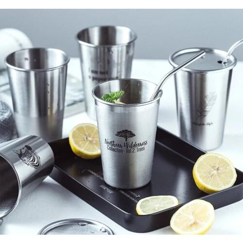 350ml Cute Pattern Beer Stainless Steel Pint Glasses Mugs Tumbler Metal Cup Unbreakable Stackable Cups Juice Beer Coffee Water