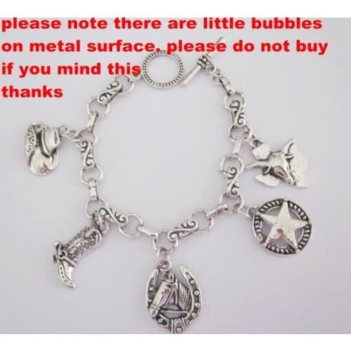 Inferior defective products cowboy boots hat horse star bull head charm bracelet