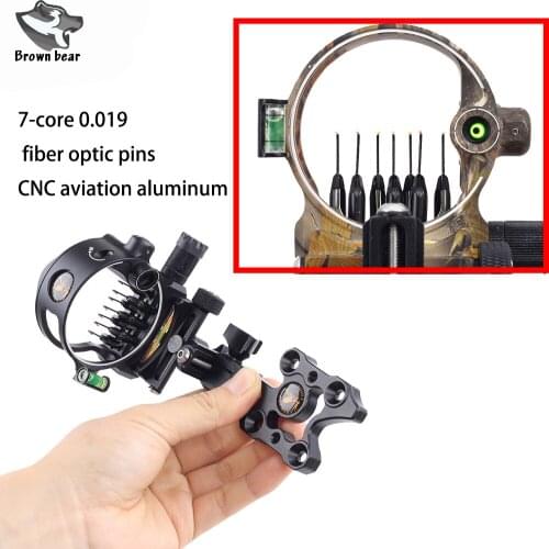 Archery Accessories Aluminum Alloy Micro Adjustable 7 Pin .019'' Bow Sight Compound Bow Sight For Outdoor Shooting Training