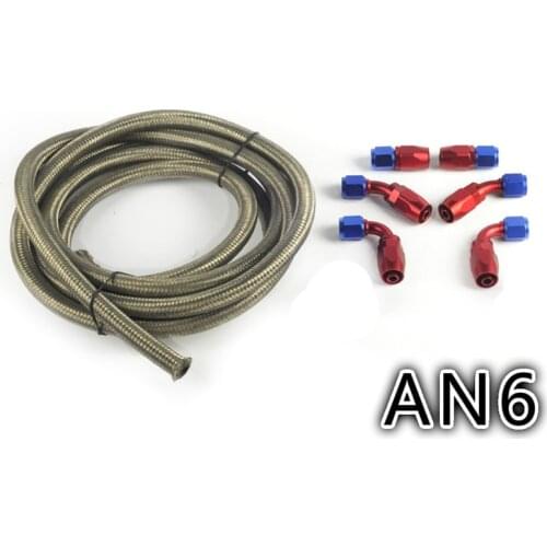 AN6 Stainless Steel+PTFE Oil/Fuel Braided Hose End Kit 3 Meter Hose+Straight+45+90 Degree Fitting Adapter