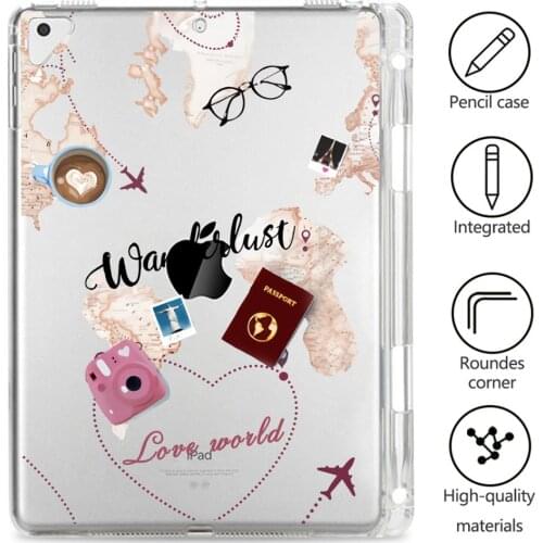 World Travel for iPad Mini 1 2 3 Case Tablet With Pen Slot Air 1 2 Funda Clear Soft Cover iPad 7th Generation Case Pro 11 2020