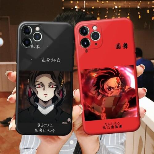Cute Demon Slayer Case For Iphone 11 12 Pro 7 8 6 6S Plus X XR XS Max Phone Cases Luxury Anime Kimetsu No Yaiba Soft TPU Cover