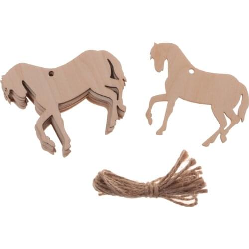 10x Blank Gift Tag Wood MDF Tag Horse Shape Crafts Hanging Decor with String