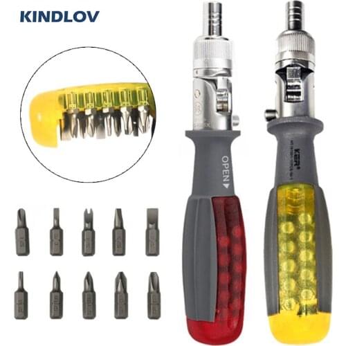 KINDLOV 11Pcs Ratchet Screwdriver Set 180 Degree Rotatable Ratchet Handle Precision Slotted Phillips Screw Driver Bit Hand Tools