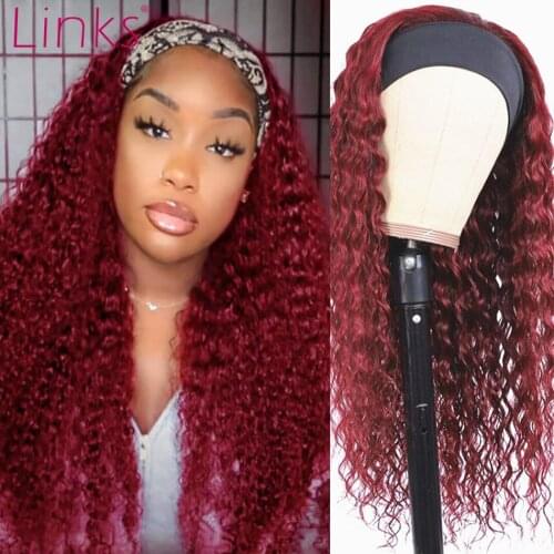 Links Curly Wig 99J Human Hair Headband Wigs For Women Fast-Installing Cheap Deep Wave Brazilian Remy Machine Human Hair Wigs