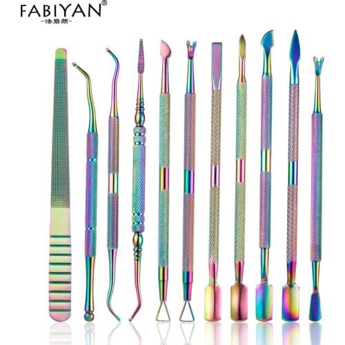 11 Style Stainless Steel Cuticle Spoon Pusher Fork Dead Skin Nail Art Files UV Gel Polish Remove Manicure Care Groove Clean Tool