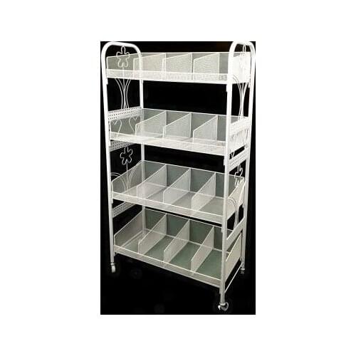 Multilayer cosmetics display shelf. Small boutique shelves. Ground receive a shelf
