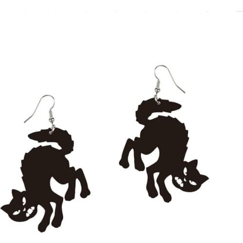 Fashion Transparent Halloween Black Cat Dangle Earrings for Women Cartoon Cute Jewelry Goth Acrylic Animal Korea Accessories