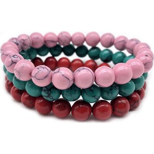 2019 High Quality Love red green pink Natural Turquoises Stone Bracelet Men Jewelry Feminina Strand Beads Bileklik Pulseras 8mm