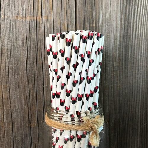 Mouse Ear mouse head Paper Straws animal straws girls and boys party paw printing dog foot print red bow mouse ear mouse head