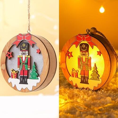 New Year 2022 Led Luminous Wooden Pendant Christmas Decoration for Home Xmas Tree Gifts Navidad Decor 2021 Christmas Ornament
