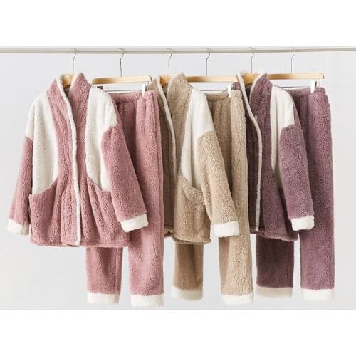 New Women Autumn Winter Velvet Pajama Set Thick Men And Women Home Suit Soft Comfortable Solid Pocket Sleepwear Lounge Negligee