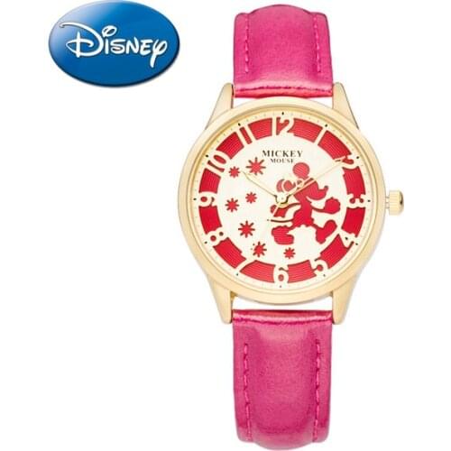 Disney Original Designer Quartz Watches for Girl Japan Qurtz Movt High Quality 30M Waterproof Clock Table Leather Strap MK-11001