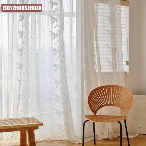 Warp-knitted Curtains for Living Dining Room Bedroom Lace Impenetrable French Lace Window Screening White Gauze Blackout Curtain