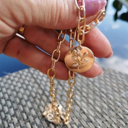 LOVELY WOMEN NECKLACE GOLD COLOR PLATING ROSE AND ROUND DISC OVERLAP PENDANT NECKLACE FOR WOMEN GIRL
