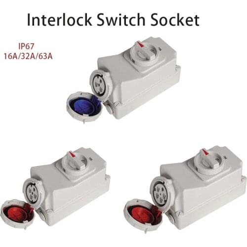Industrial Socket 3 pole 4 pole 5 pole 16A 32A 63A ip67 Interlock Switch Socket Waterproof 220V 380V 415V