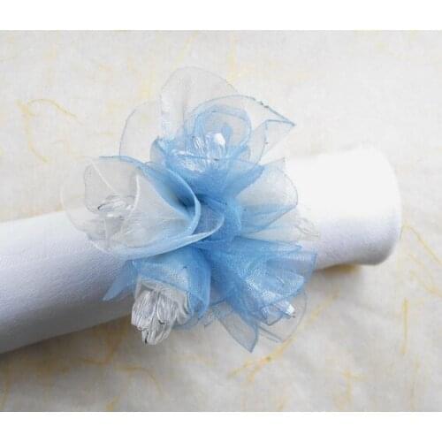 Blue crystal Rose napkin ring, beaded wedding napkin holder