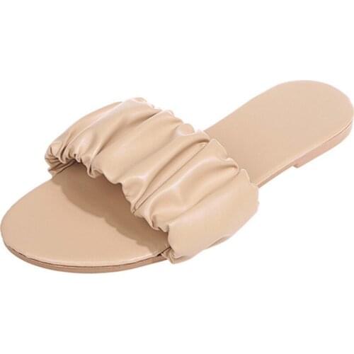 NEWDISCVR Pleated Women Flip Flop Flat with Beach Ladies Slippers Bright Orange Non-slip Summer Shoes Woman Casual Female Slides