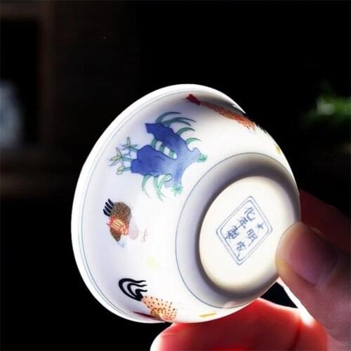 Jingdezhen Antique Hand-Painted Chicken Water Cup Porcelain Kung Fu Gaiwan Teacups Ceramic Bowl Office Drinking Cup Drinkware