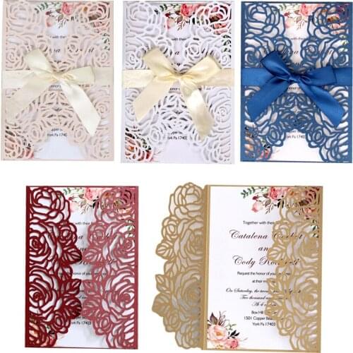 10Pcs/lot Modern High-end White Wedding Invitation Card Laser Cut Floral Glittering Engagement Baptism Wedding Invitations Card