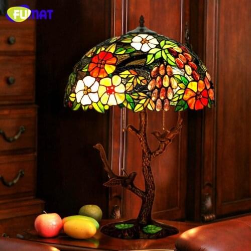 FUMAT led Table Lamp LED Stained Glass Grape Lamp Living Room Oval Bedside led Lamp Light Fixture Decor Bedroom Table Lights