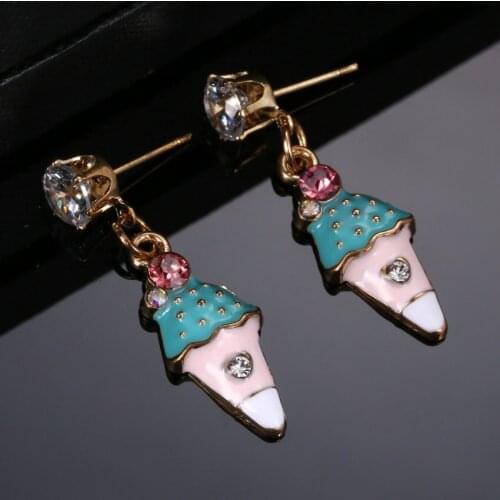 TianBo fashion jewelry accessories metal enamel ice cream Crystal stud earrings