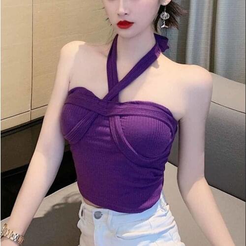 Femme Short Women Tube Top 2021 Summer Womens Tank Tops Sexy Tops Cross Hanging Neck Camisole Womens Clothing