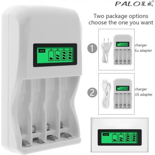 PALO 4 Slots LCD Display Intelligent Quick Battery Charger for AA / AAA / Ni Cd NiMh Rechargeable Batteries Support Mixed Charge
