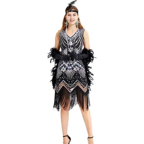 Vintage 20s Sequin Fringed Paisley Flapper Dance Dress Beaded Tassel Dress Kit