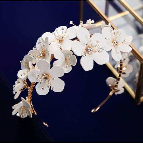 Vintage White Flower Brides Tiara Headpieces Crystal Hairbands Soft Bridal Evening Hair Jewelry