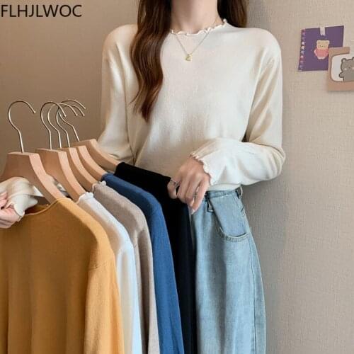 Ruffles Retro Vintage Knitted Jumper Sweater Preppy Cute Chic Korea Japan Style Girls Tops Pullovers 2021 Fall Winter
