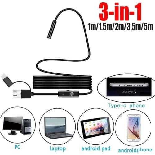 1M/2M 5.5MM 7MM Android PC Typec-C/USB Endoscope Camera Led Lighting Waterproof Endoscope Inspection Borescope