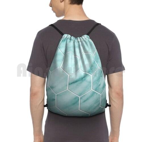 Audace Turchese-Hexagons Backpack Drawstring Bag Riding Climbing Gym Bag Aqua Blue Turquoise Cool Water Green Gemstone Azure