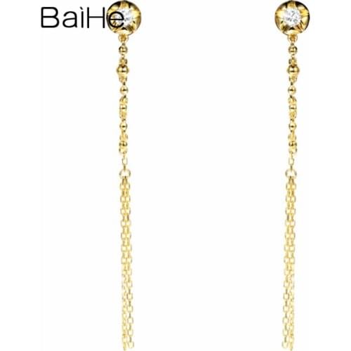 BAIHE Solid 14K Yellow Gold 0.08ct H/SI Natural Diamonds Wedding Trendy Fine Jewelry Diamond Stud Earrings for Women Ear line