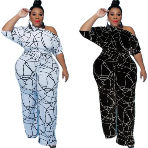 Urban Fashion Dew Shoulder Plus Size Women Clothing 5xl Rompers Womens Jumpsuit Oblique Collar Stripe Wholesale Dropshipping