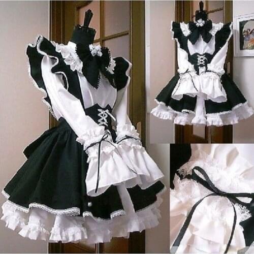 New Women Maid Outfit Anime Cosplay Costume Long Dress Black and White Apron Dress Lolita Dresses