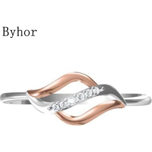 Byhor Solid 14K White+Rose Gold 0.03ct H/SI Natural Diamonds ring Women Fine Jewelry Trendy Wedding Band gift кольцa кольцo